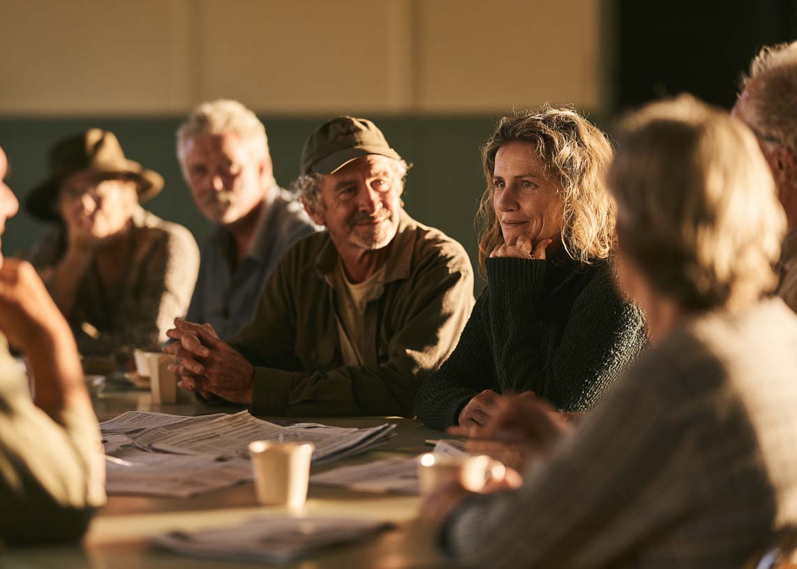 Members of a community organisation meeting around a table